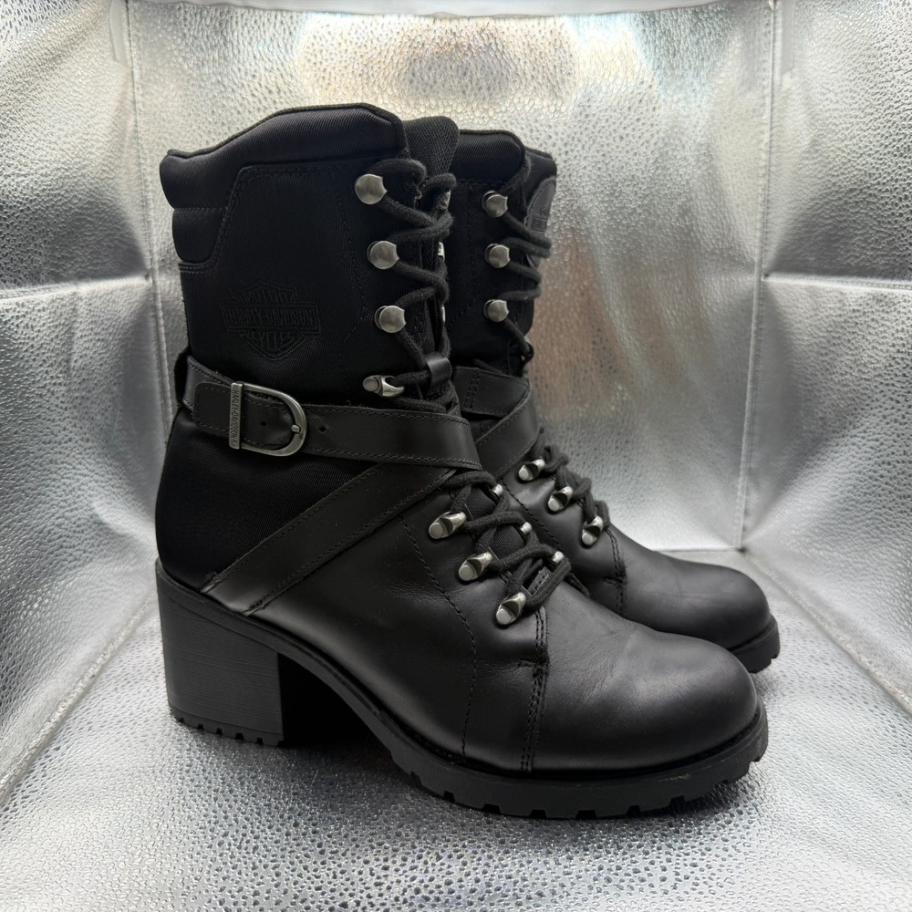 Size 8.5 Harley-Davidson Corrington Black Womens Leather Motorcycle Boots